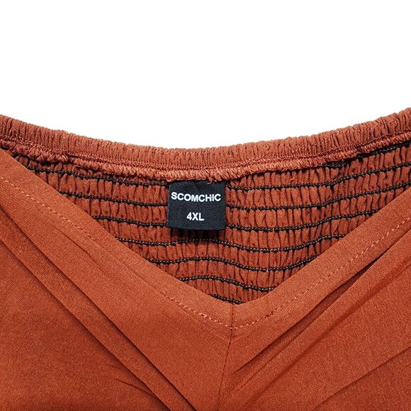 Scomchic Womens Rust Off-Shoulder Ruffle Midi Dress Size 4XL - Picture 2 of 6
